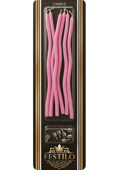 6 Lı Kıvrımlı Mum Pembe Pasta Süsü Spiral Mum Pasta Mumları 16 Cm