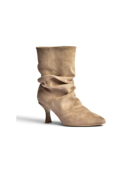 Fox Shoes Z404010402 Vizon Süet İnce Topuklu Büzgülü Kadın Bot