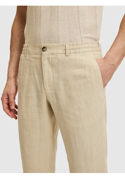 Cacharel Bej Slim Fit Beli Lastikli %100 Keten Pantolon