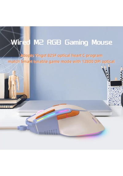 M2 Kablolu Espor Oyuncu Mouse Rgb 12800 Dpı Ledli Gaming Mouse Software 9 Makro Sensor Diğer