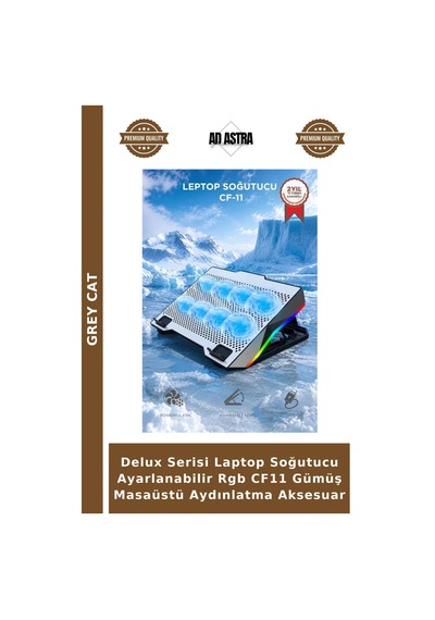 Delux Serisi Laptop Soğutucu Ayarlanabilir Rgb Cf11 Gümüş Masaüstü Aydınlatma Aksesuar