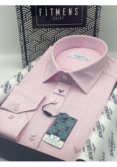 Klasik Uzun Kol Cepsiz Keten Yaka Alttan Düğmeli Hediye Kutulu Erkek Gömlek Fs-003686 - Pembe-2447