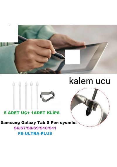 Samsung  Uyumlu S Pen Uç Galaxy Tab S Serisi İle Uyumlu Lite,fe,ultra S6,s7,s8,s9,s10,s11 5 Adet Beyaz