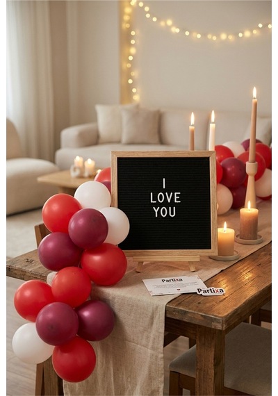 Sevgililer Günü Yıl Dönümü Süsleme Classic Set Siyah Keçe Yazı Panosu Standlı Balon Zincirli El Pompası Romantik Set Tüm Yaşlar
