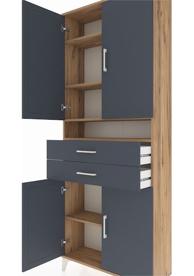 Arges Dolap 5 Raflı 2 Çekmeceli 4 Kapaklı 88x30x221 Çam-antrasit Çam