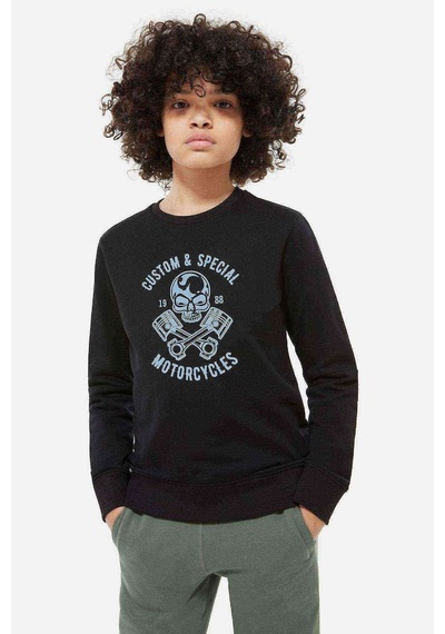 Tshirthane American Moto Costum Special Baskılı Unisex Çocuk Siyah Sweat Siyah