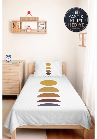 Geometrik Sarı Genç Odası Tek Kişilik Pike Takımı-modern Bohem Gri 160x220 Cm Kapitone Yatak Örtüsü Kabuğu Kireç Serabı