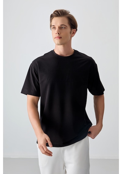 Air Jones Tommy Life Siyah Pamuklu Kalın Yumuşak Dokulu Oversize Fit Basic Erkek T-shirt - 88378 Siyah
