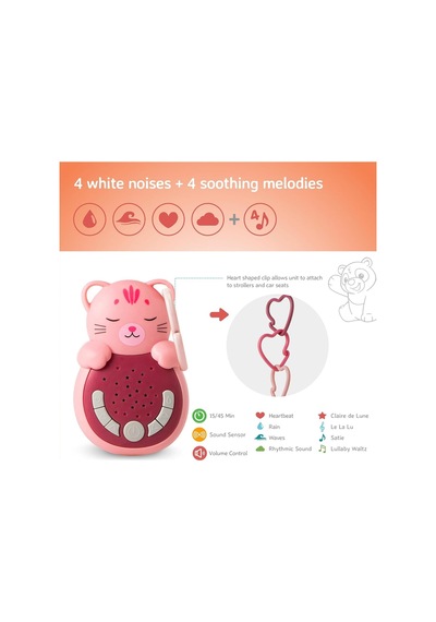 Cloud-b Sweet Dreamz Cat, 8 Sesli Bebek Ses Makinesi, Gece Lambası Ve Akıllı Sensörlü Uyku Arkadaşı Çok Renkli
