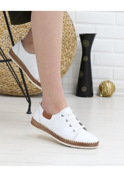 Nesil Shoes Syg P38 Beyaz Hakiki Deri Kadın Ayakkabı