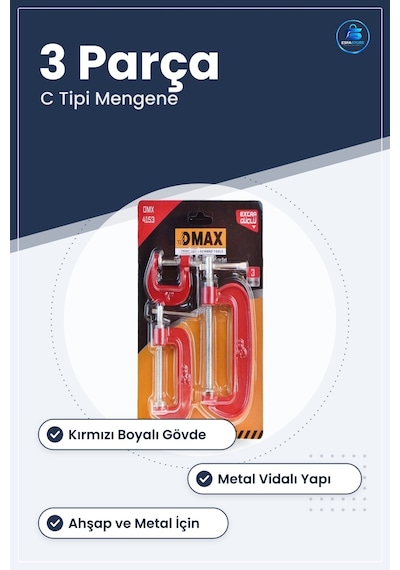 Mengene Seti 3 Parça C Tipi Kırmızı Ağaç İşi Sıkma Tutucu Ev Atöl
