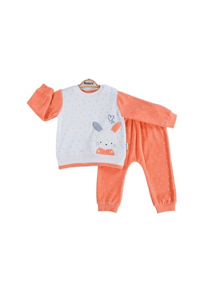 Dear Enika Miniworld Kız Bebek Tavşan Kabartmalı Kadife Alt Üst Takım 16393 001