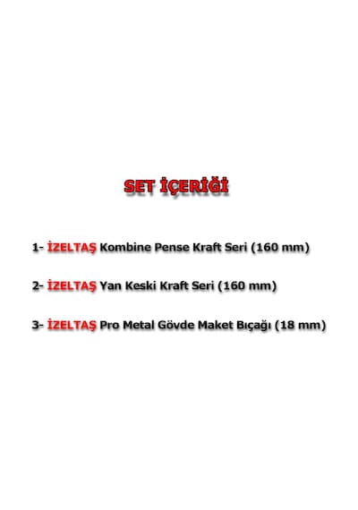 İzeltaş 3'lü Kraft Pense Seti +3 Parça Kraft Pense 160 MM + Kraft Yan Keski 160 MM Maket Bıçağı