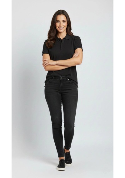 Novalisse Kadın Polo Yaka Tişört Pike Kumaş Kısa Kol Regular Fit Yazlık T-shirt - Siyah Çoklu Renk