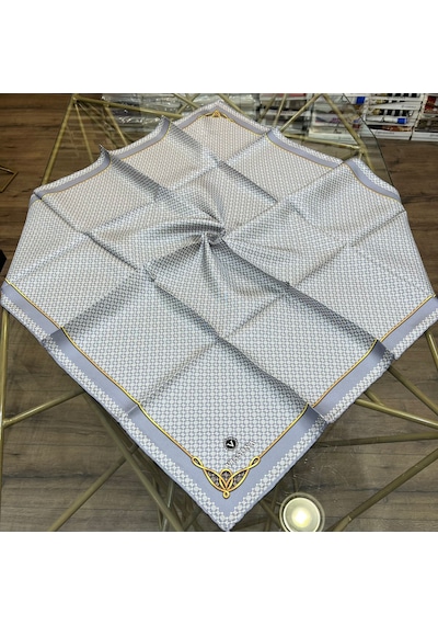 Vissona Minik Motif Desenli %100 Twill İpek Eşarp - 60960 Gri,krem -16