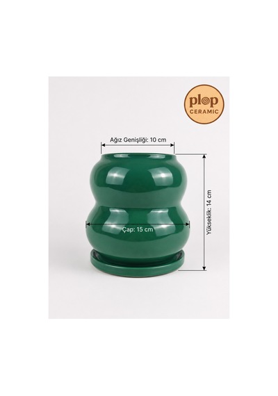 Pumpkin Seramik Saksı Parlak Yeşil Jade Green Çap:15cm Yük:14cm Tabaklı