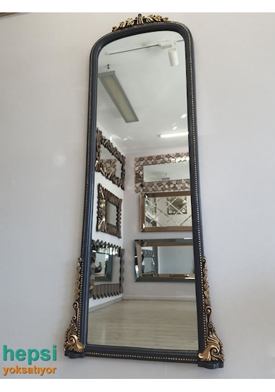 Matmazel Model Antrasit Altın Renk Varaklı Boy Aynası