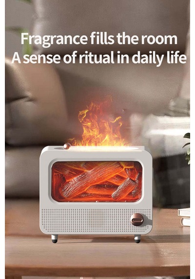 Alev Efektli Retro Hava Nemlendirici Odun Çıtırtı Sesli Aroma Difüzörü Ultrasonik Buhar Makinesi