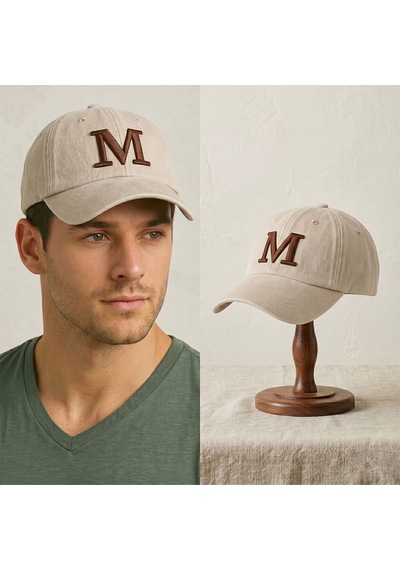 Bk Gift Kişiye Özel Harf Nakışlı Vintage Gri Beyzbol Şapkası Unisex Eskitme Kumaş Metal Tokalı
