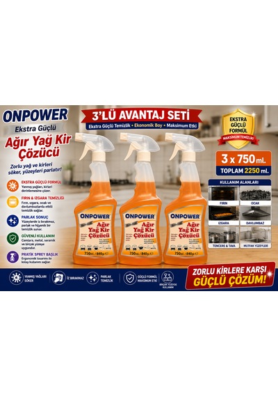 Onpower Ağır Kir Çözücü 750 Ml X3 Set Çok Amaçlı Yağ Ve Kir Temizleyici