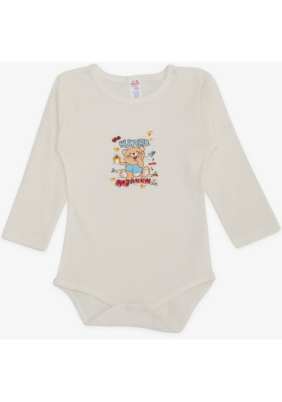 Breeze Erkek Bebek Çıtçıtlı Body Avcı Kedicik Baskılı 9 Ay-3 Yaş, Ekru Ekru