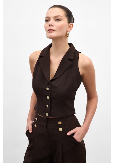 Sateen Eva Yelek - Kahve-136980 Kahve