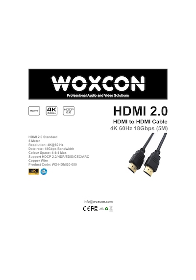 Woxcon Hdmı Kablo 4k 60hz 18g Hdcp2.2 Arc Dolby Desteği Hdmı 2.0