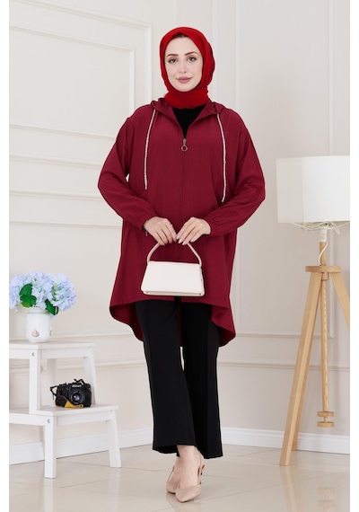 Sevitli Kapüşonlu Fermuarlı Zeze Kap-bordo-5157 Bordo