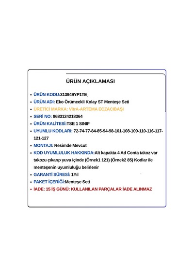 313939yp1te Yerine 313949yp1te Eko Örümcekli Kolay St Menteşe Seti Açık Gri