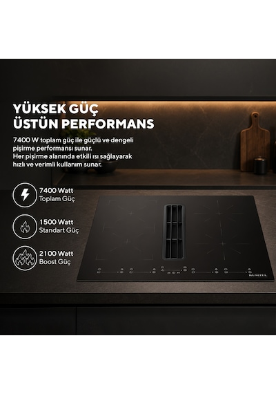Kumtel HFLOW-6074 Davlumbaz Entegreli İndüksiyon Ocak