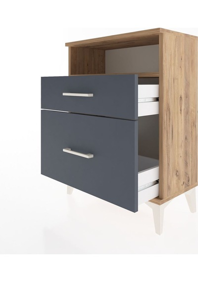 Arges Komodin Tek Raflı 2 Çekmeceli 60x30x80 Çam-antrasit Atlas Çam