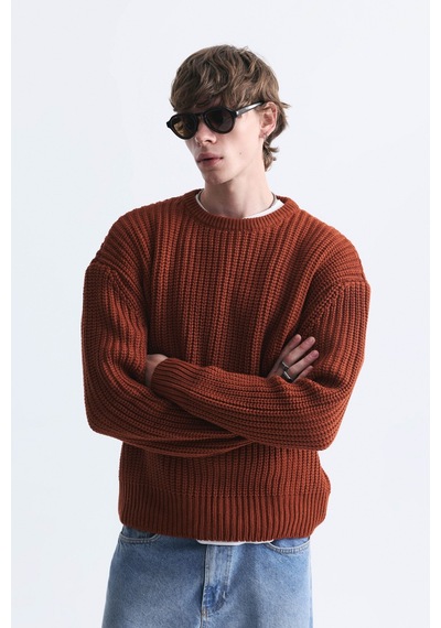 Vamos Oversize Basic Triko Kazak Kiremit