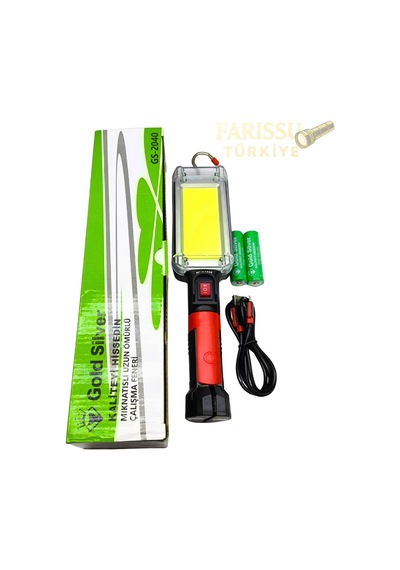Gold Silver 60w Cob Led 1200 Lümen Şarjlı Çalışma Lambası - Mıknatıslı, Kancalı, Kıskaçlı + 2 Adet 18650 Siyah