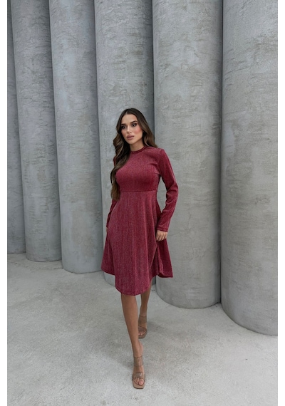 Lesa Wear Yumuşacık Likralı Simli Mini Gece Elbisesi Bordo