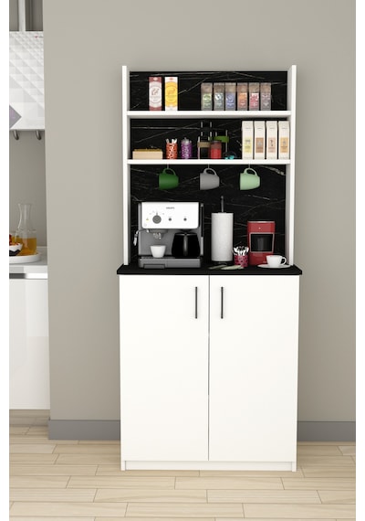 Asra Trend Kahve Köşesi KAHVE01 %100 MDF Çok Amaçlı Mutfak Dolabı Beyaz - Royal Mermer