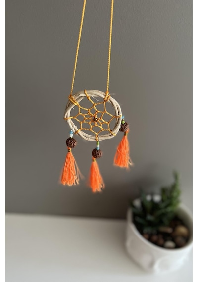 Rattan Kasnaklı El Yapımı Araba Süsü/kapı Süsü Düş Kapanı/dreamcatcher-turuncu-7 Cm Çap