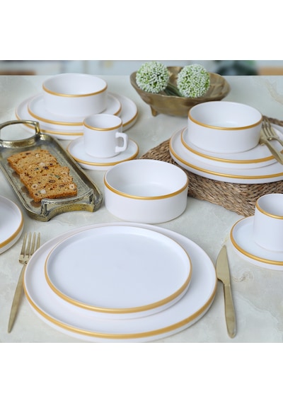Keramika Mat Beyaz Gold Fileli Stackable Yemek / Kahvaltı Takımı 20 Parça 4 Kişilik
