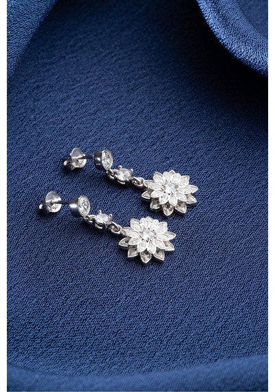 Çekirdekjewelry 925 Ayar Gümüş Lotus Çiçeği Küpe Gri Beyaz