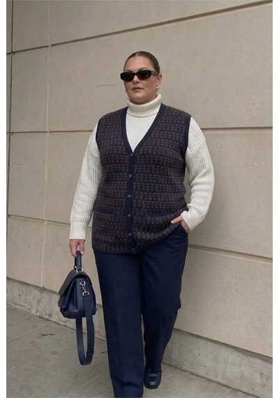 Onno Style Women Büyük Beden Klasik Triko Renkli Düğmeli Çelik Örgü Kadın Yelek Lacivert Onno Style Women Büyük Beden Klasik Triko Renkli Düğmeli Çelik Örgü Kadın Yelek Lacivert