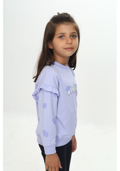 Toontoy Kız Çocuk Fantasy Çiçek Baskılı Sweatshirt Koyu Mavi