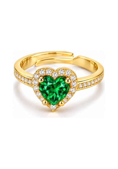 Esoo Jewelry Zirkon Taşlı Ayarlanabilir Kadın Yüzük Altın Renk Pirinç - Yeşil Zirkon