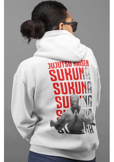 Sevbano Jujutsu Kaisen Ryomen Sukuna Anime Sırt Baskılı Unisex Oversize P beyaz