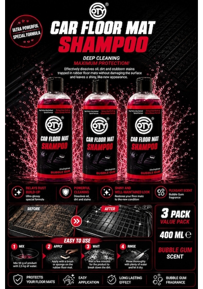 Oto Paspas Şampuanı 400 Ml Bubble Gum Kokulu Kauçuk Paspas Temizleyici, Parlatıcı Ve Bakım Şampuanı İng Versiyon