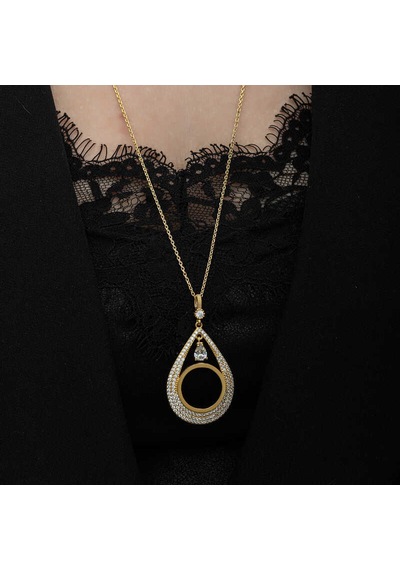 925 Ayar Gümüş Gold Kaplama Damla Çeyrek Altın Çerçevesi Kolye Renkli 65346183