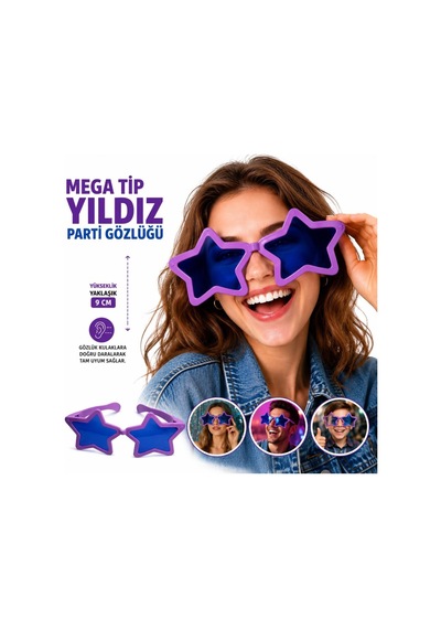 Kahveci.store Mega Tip Yıldız Parti Gözlüğü Mor Renk 22 Diğer