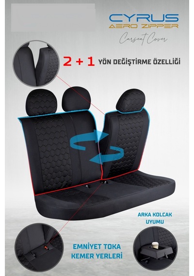 Daewoo Leganza Deri Detaylı Oto Koltuk Kılıfı Ön Arka Set Cyrus Siyah