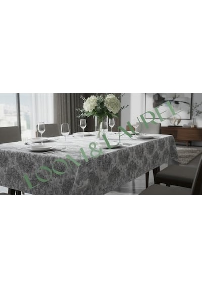 Jakarlı Dokuma Dikdörtgen Masa Örtüsü 160 X 240 Cm Gri Ağırlıklı Diğer