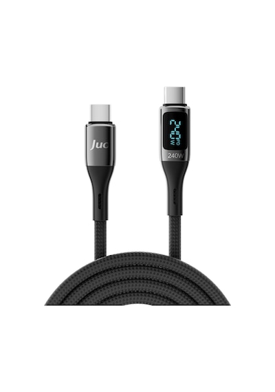Juo 240W Dijital Led Ekranlı E-mark Çipli Pd 3.1 Usb Type-c To Type-c Hızlı Şarj ve Data Kablosu 1 Metre