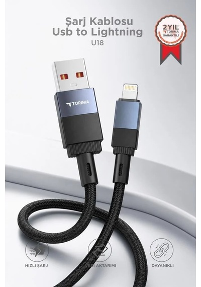 Günlük Cihaz Parçası Akıllı Telefon Şarj Kablosu Usb To Lightning Data Kablo U18 Siyah