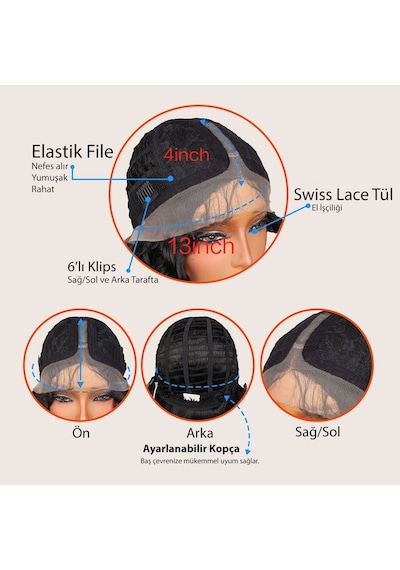Yoğun Dalga Siyah Fiber Sentetik Geniş T Tül Peruk - Zmff-582360 Renkli
